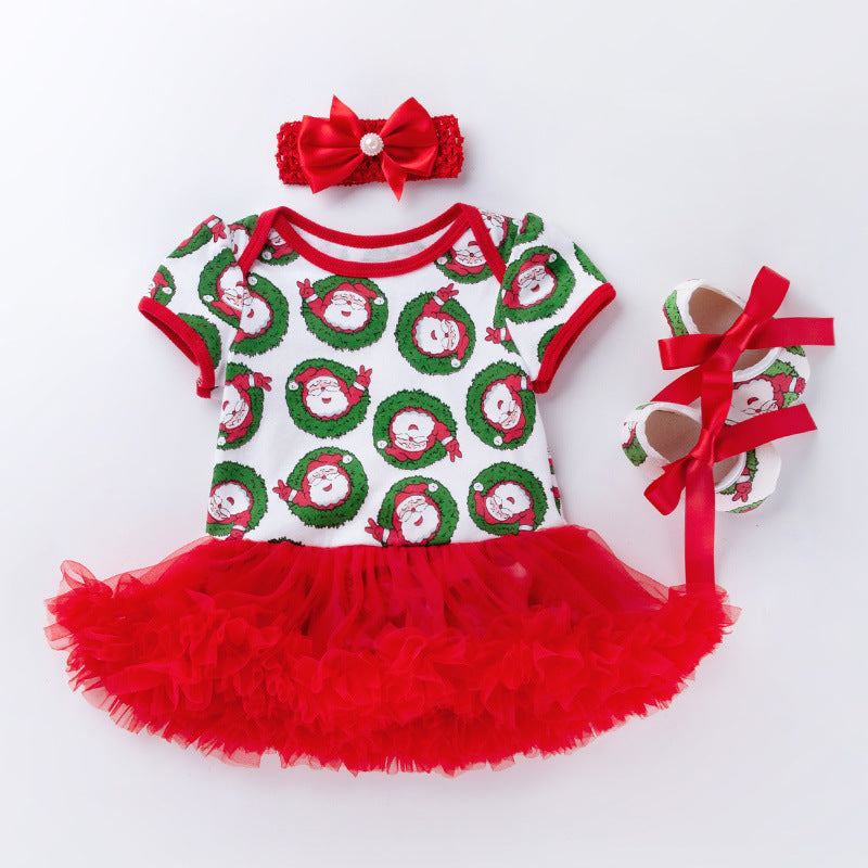 Baby Christmas Short Sleeve Cartoon Dress