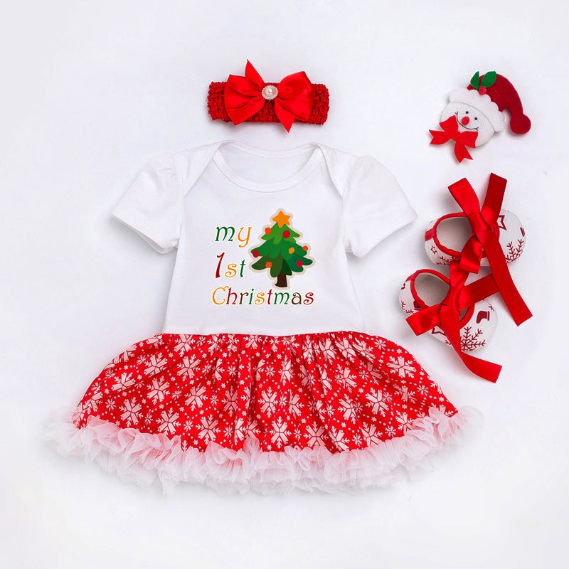 Baby Christmas Short Sleeve Cartoon Dress