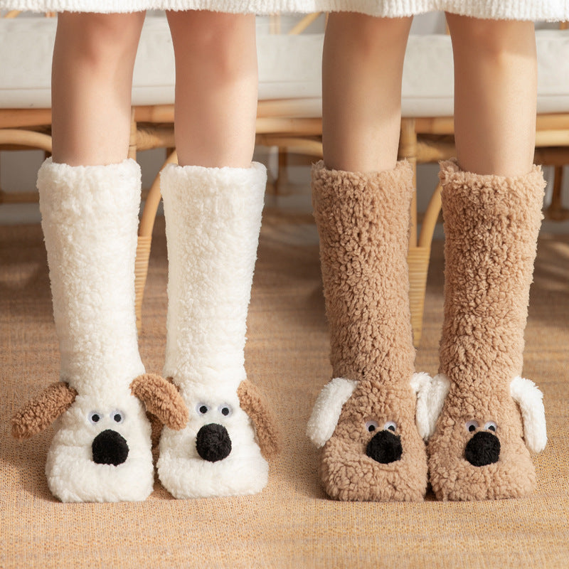 Cute Cartoon Dog Socks Winter Warm Non-slip Plush Socks For Women&Kids