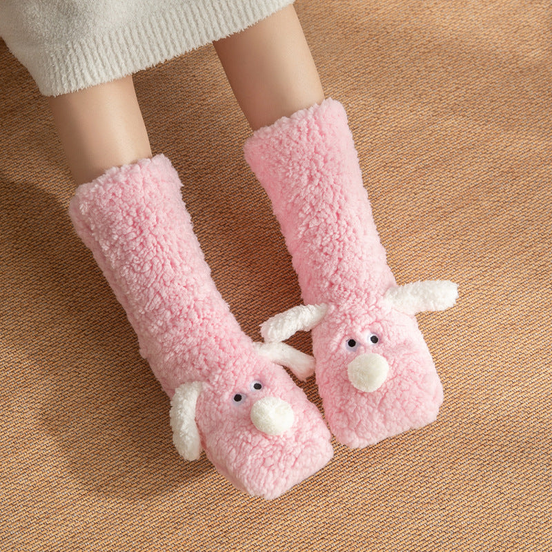 Cute Cartoon Dog Socks Winter Warm Non-slip Plush Socks For Women&Kids