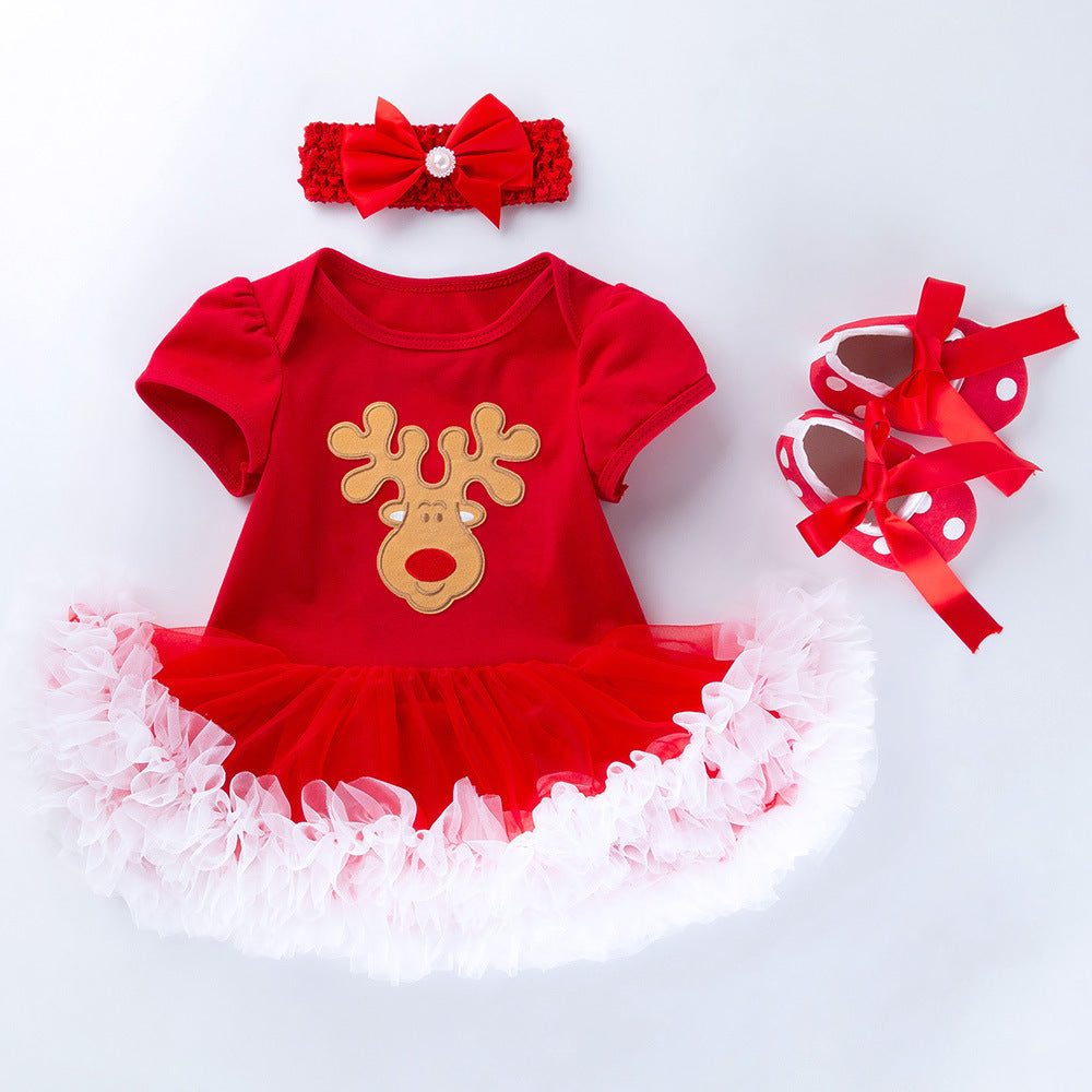Baby Christmas Short Sleeve Cartoon Dress