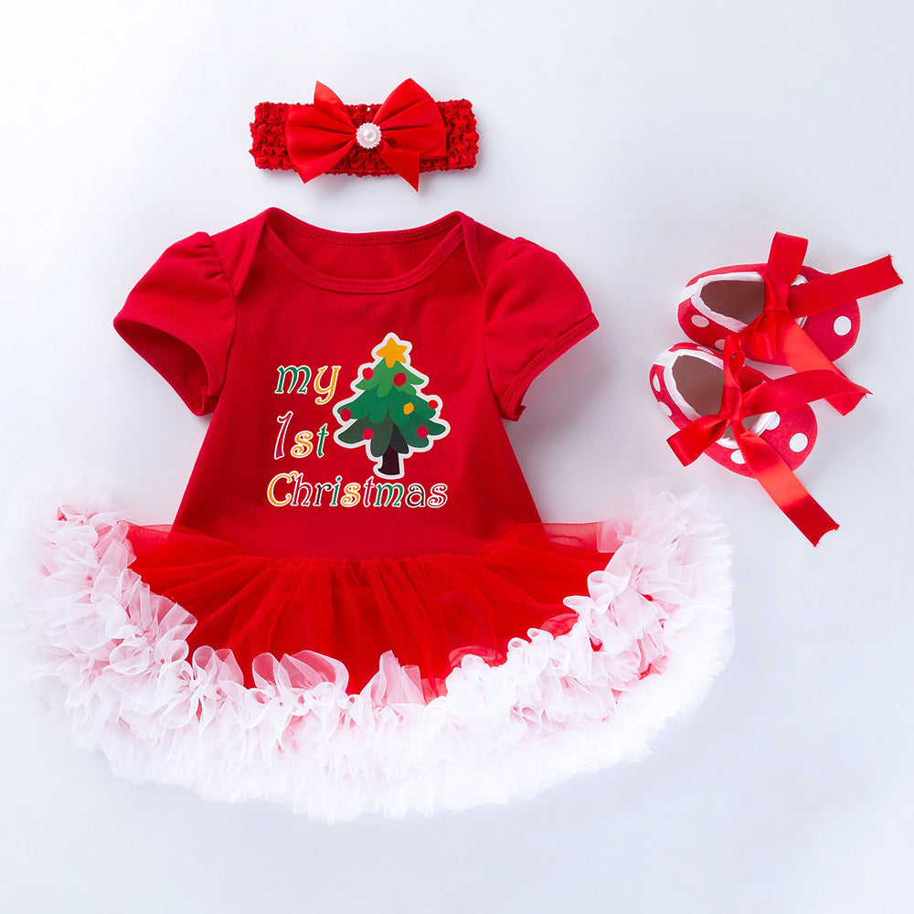 Baby Christmas Short Sleeve Cartoon Dress