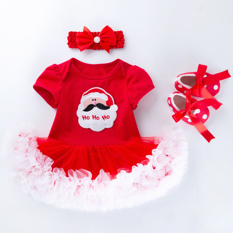 Baby Christmas Short Sleeve Cartoon Dress