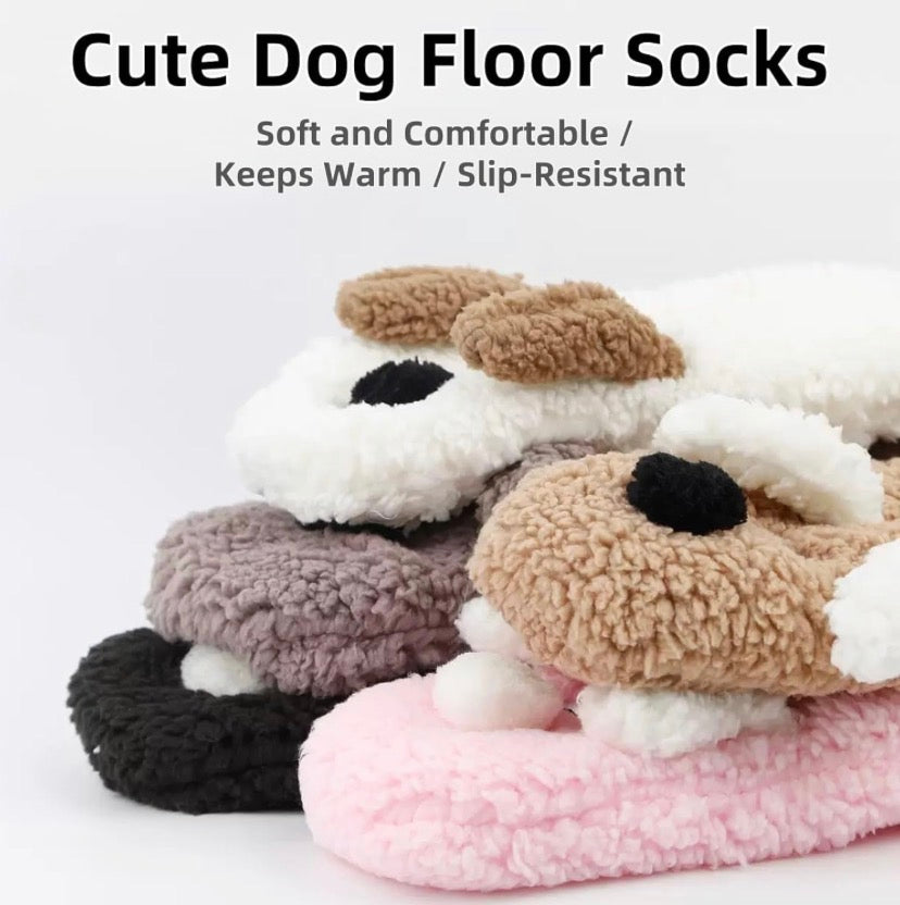 Cute Cartoon Dog Socks Winter Warm Non-slip Plush Socks For Women&Kids