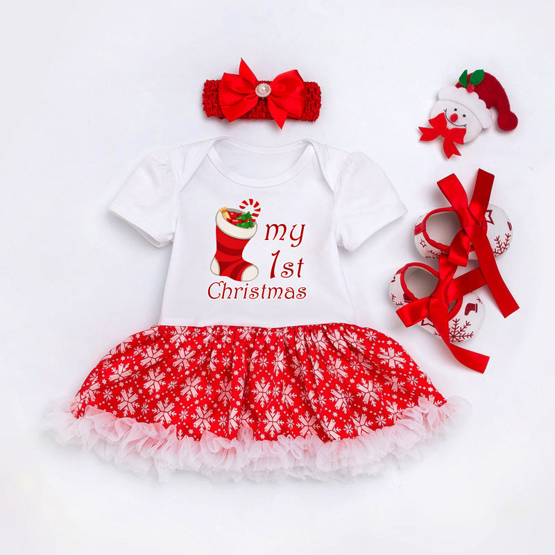Baby Christmas Short Sleeve Cartoon Dress