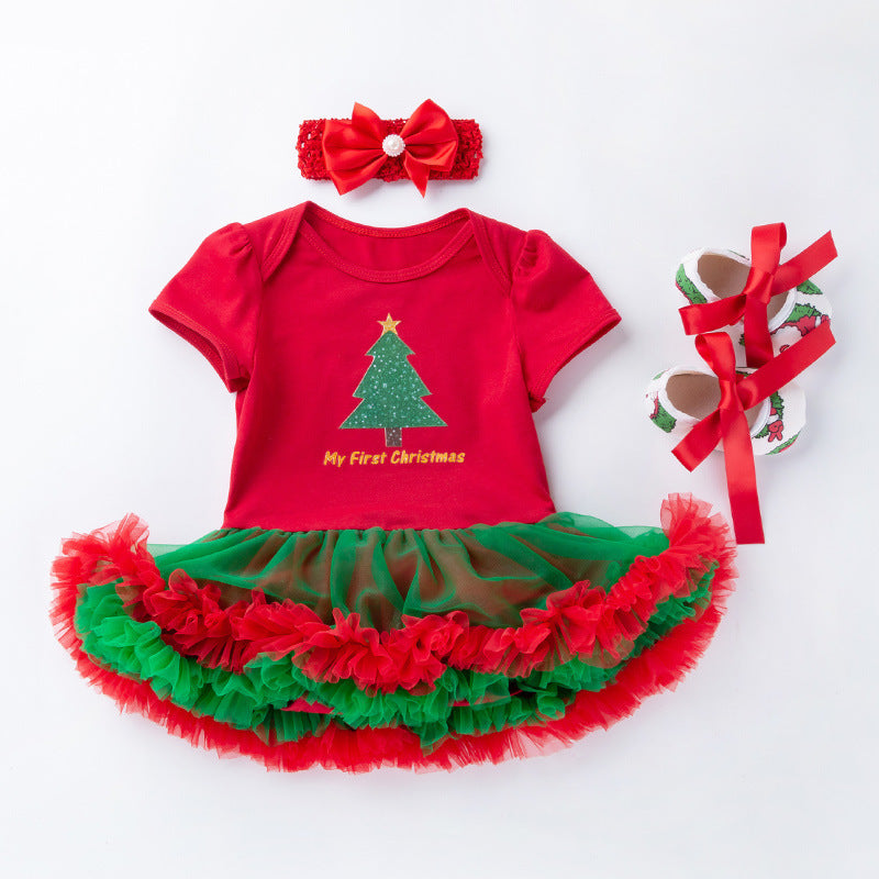 Baby Christmas Short Sleeve Cartoon Dress