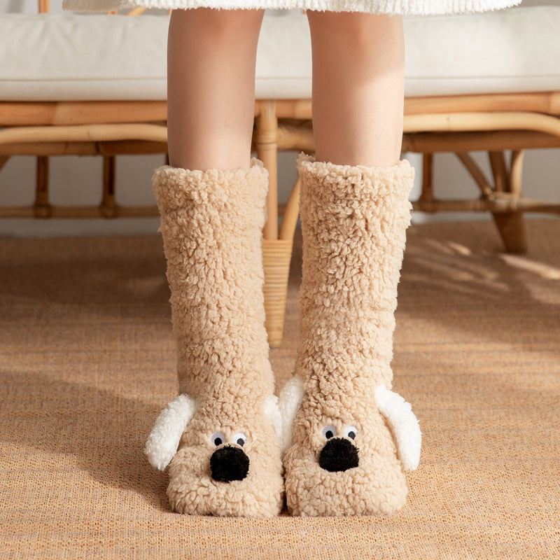 Cute Cartoon Dog Socks Winter Warm Non-slip Plush Socks For Women&Kids