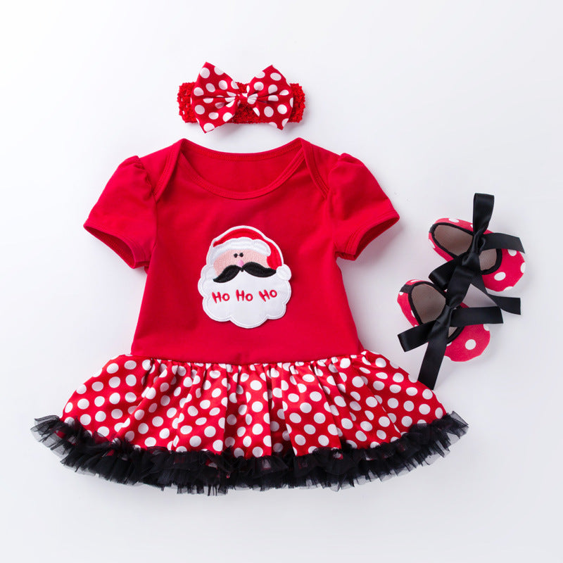 Baby Christmas Short Sleeve Cartoon Dress