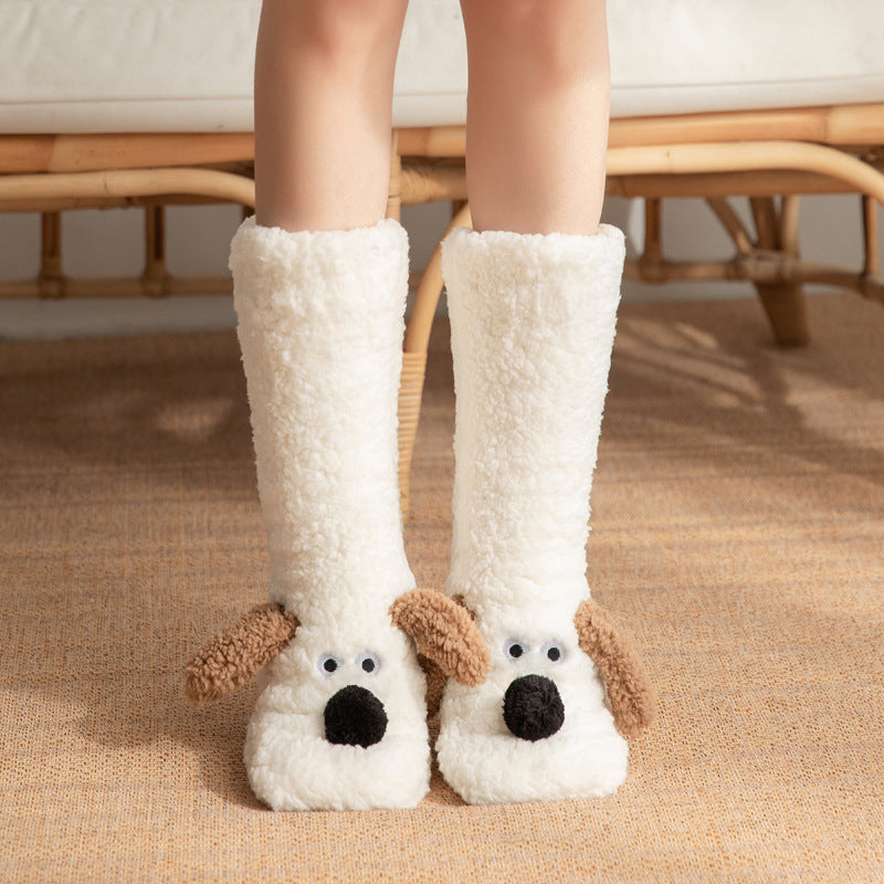 Cute Cartoon Dog Socks Winter Warm Non-slip Plush Socks For Women&Kids