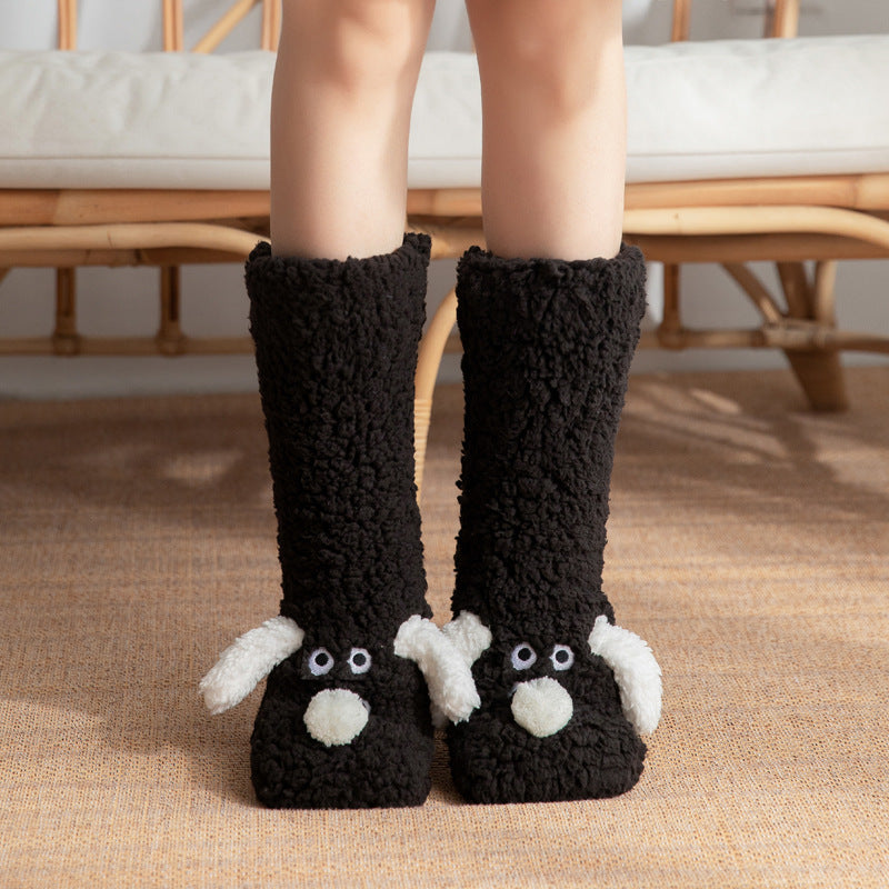 Cute Cartoon Dog Socks Winter Warm Non-slip Plush Socks For Women&Kids