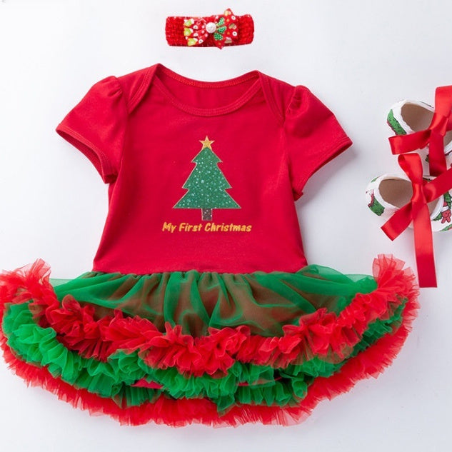 Baby Christmas Short Sleeve Cartoon Dress